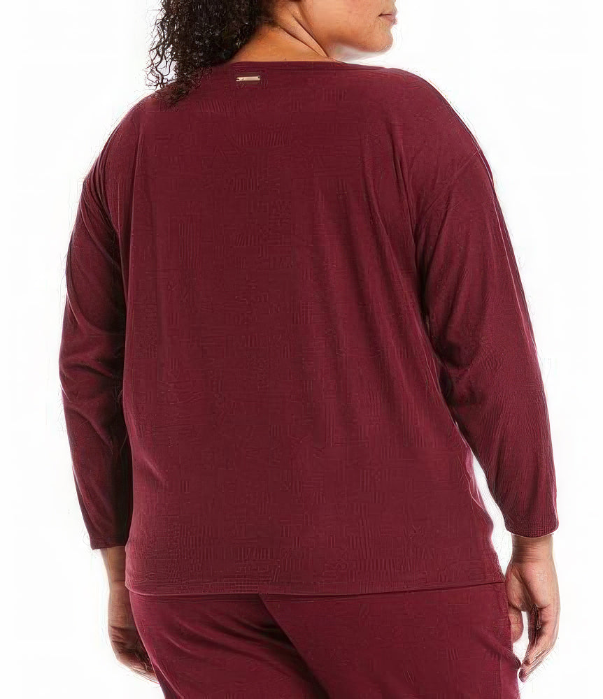 Michael Kors Women's Plus Size Boat-Neck Ruched Top  Color Dark Ruby Size 2X