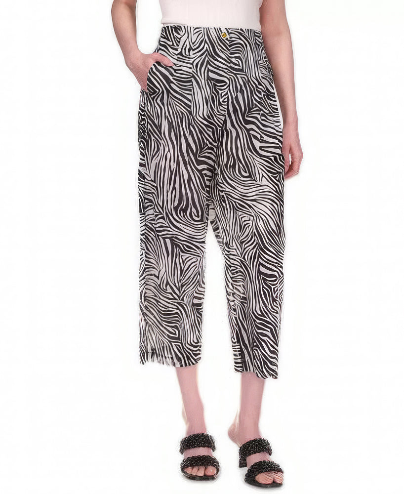 Michael Kors Women's Cotton Zebra-Print Pants  Color White/Black Size 0