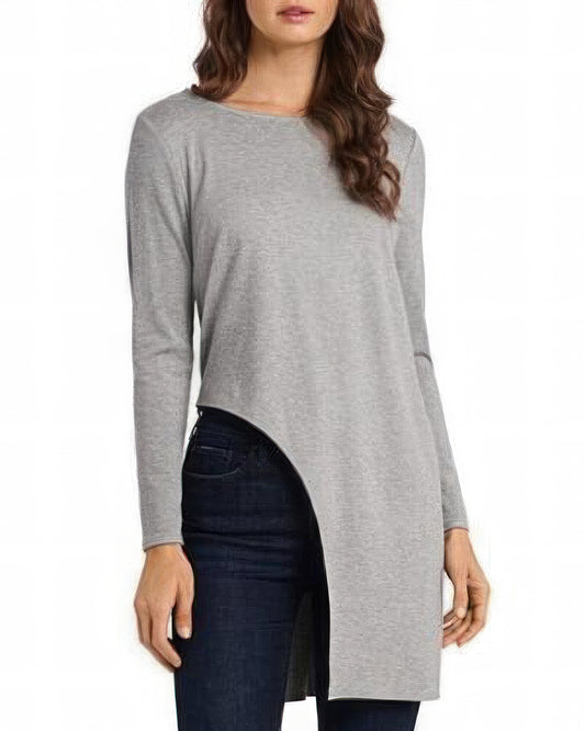 Vince Camuto Women's High/Low Cutout Long Sleeve Tunic  Color Medium Heather Grey Size XS