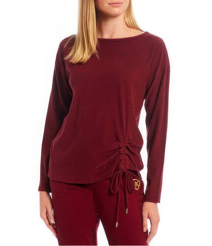 Michael Kors Women's Plus Size Boat-Neck Ruched Top  Color Dark Ruby Size 2X