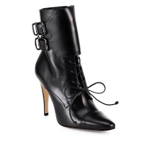 Manolo Blahnik Secunda High Heel Lace-Up Ankle Boot  Color Black Size EU 40/US 10