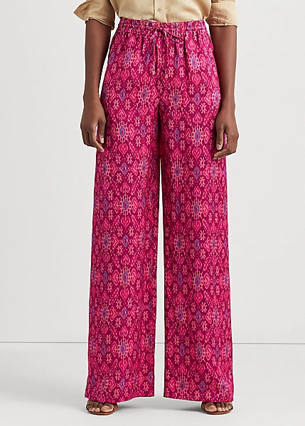 Lauren Ralph Lauren Geo-Print Satin Shantung Wide-Leg Pant Color Fuchsia Multi Size 2X