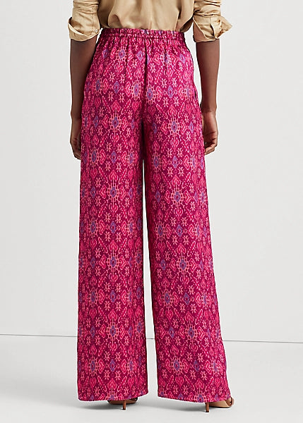 Lauren Ralph Lauren Geo-Print Satin Shantung Wide-Leg Pant Color Fuchsia Multi Size 2X