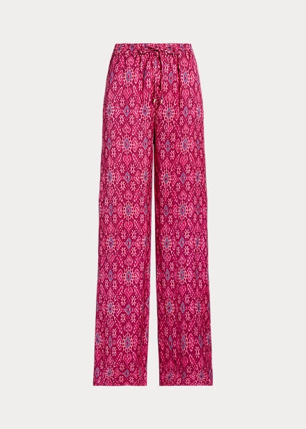 Lauren Ralph Lauren Geo-Print Satin Shantung Wide-Leg Pant Color Fuchsia Multi Size 2X