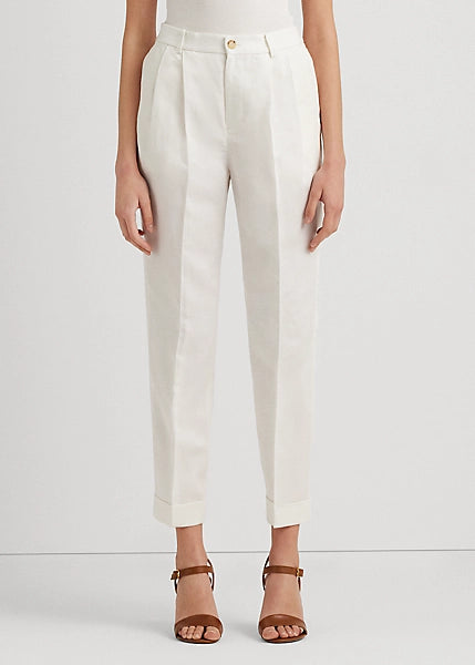 Lauren Ralph Lauren Women's Linen-Blend Twill Ankle Pant  Color White Size 10