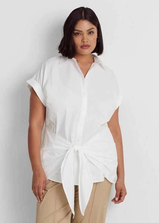 Lauren Ralph Lauren Women's Tie-Front Cotton Broadcloth Shirt  Color White Size 3X