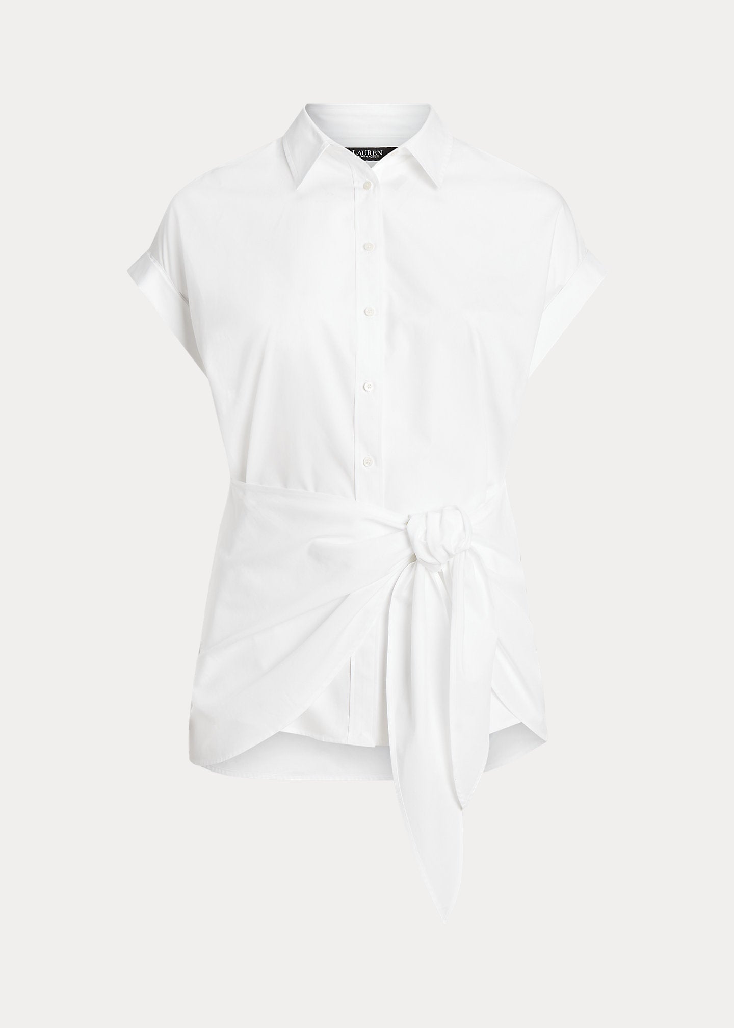 Lauren Ralph Lauren Women's Tie-Front Cotton Broadcloth Shirt  Color White Size 3X