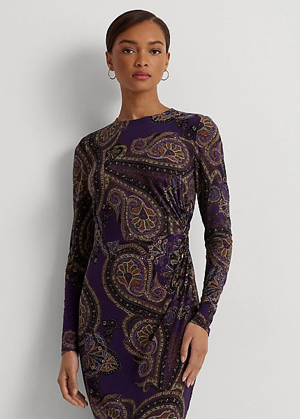 Lauren Ralph Lauren Women's Paisley Twist-Front Stretch Jersey Dress  Color Purple Multi Size 4