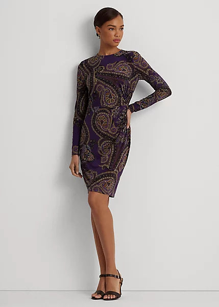 Lauren Ralph Lauren Women's Paisley Twist-Front Stretch Jersey Dress  Color Purple Multi Size 4