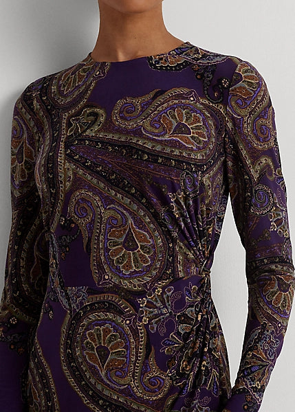 Lauren Ralph Lauren Women's Paisley Twist-Front Stretch Jersey Dress  Color Purple Multi Size 4