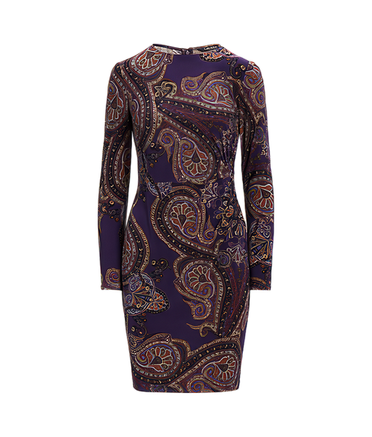 Lauren Ralph Lauren Women's Paisley Twist-Front Stretch Jersey Dress  Color Purple Multi Size 4