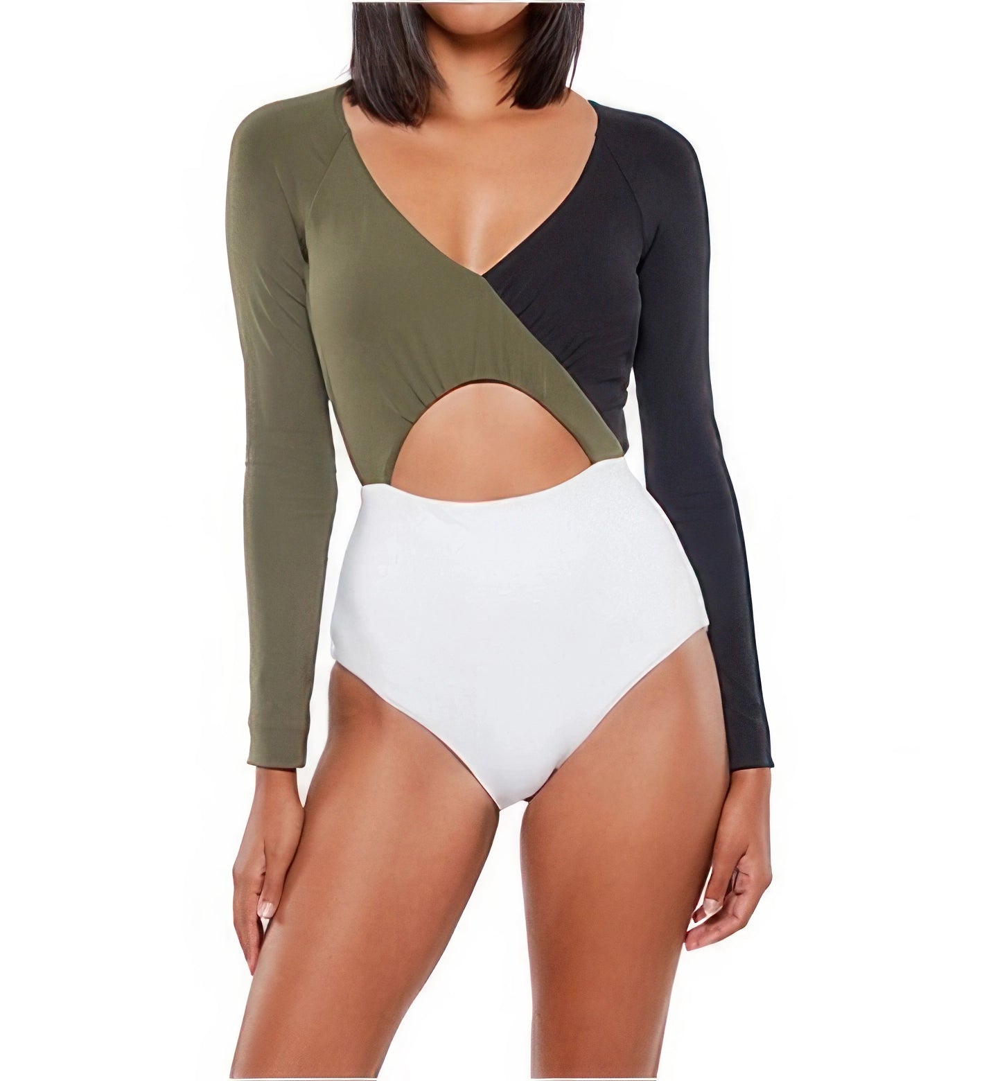 Sanctuary Block Party Long Sleeve One Piece Swimsuit  Color Black/Green Size XL