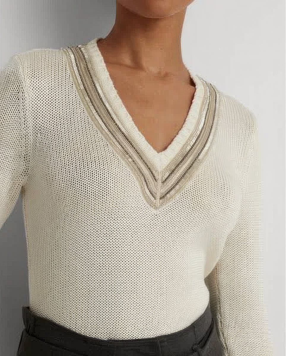 Lauren Ralph Lauren Women's Beaded Cotton-Blend Cricket Sweater  Color Mascarpone Cream Size XS