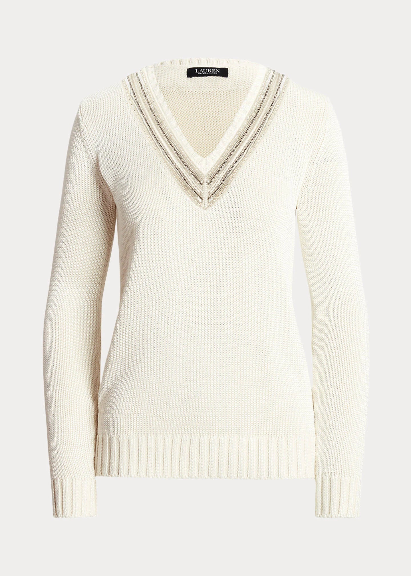 Lauren Ralph Lauren Women's Beaded Cotton-Blend Cricket Sweater  Color Mascarpone Cream Size XS