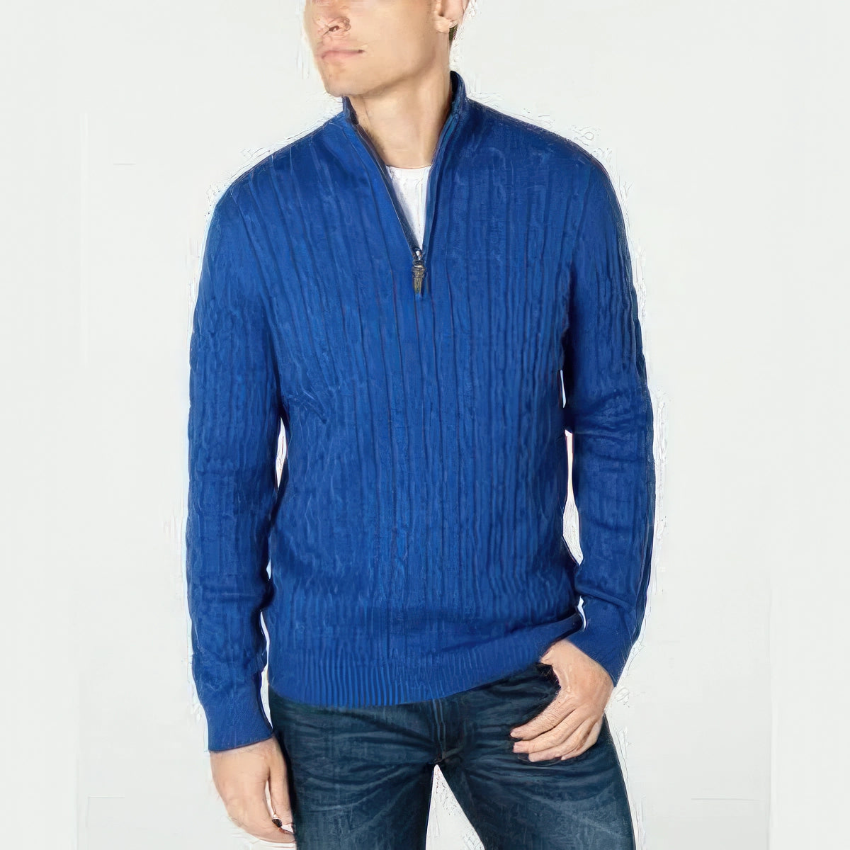 Club Room Men's Cable-Knit Quarter-Zip Sweater  Color Cobalt Heather Size 3XL