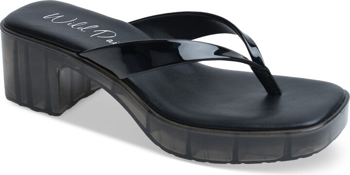 Wild Pair Apolo Slip-On Platform Thong Jelly Dress Sandals  Color Black Patent Size 7M