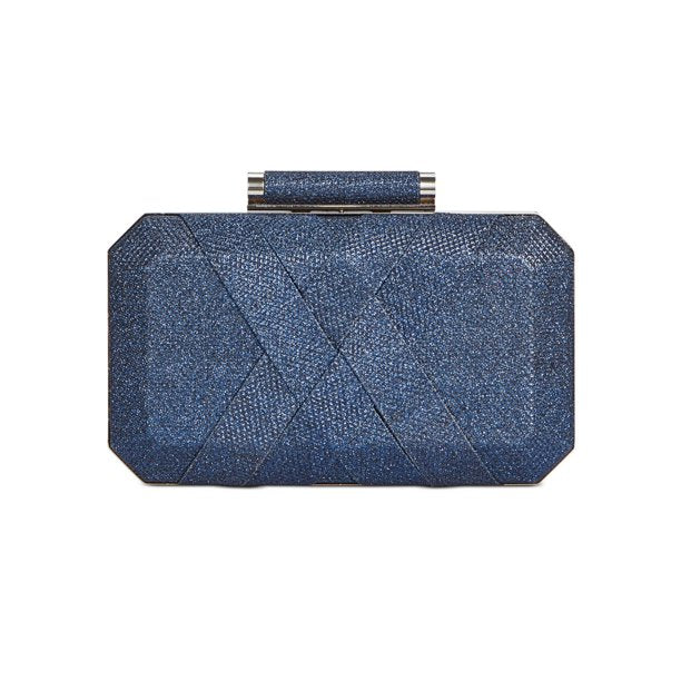 INC Women's Glitter Xx Chain Strap Clutch Handbag Purse  Color Navy