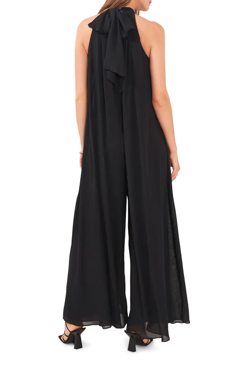 Vince Camuto Halter Neck Wide Leg Chiffon Jumpsuit  Color Black Size S