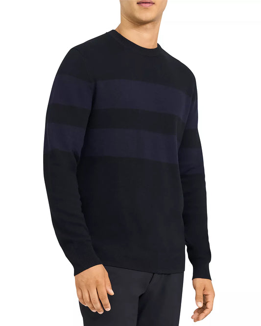 Theory Men's Arnauld Striped Crewneck Merino Sweater Color Black Baltic Size S