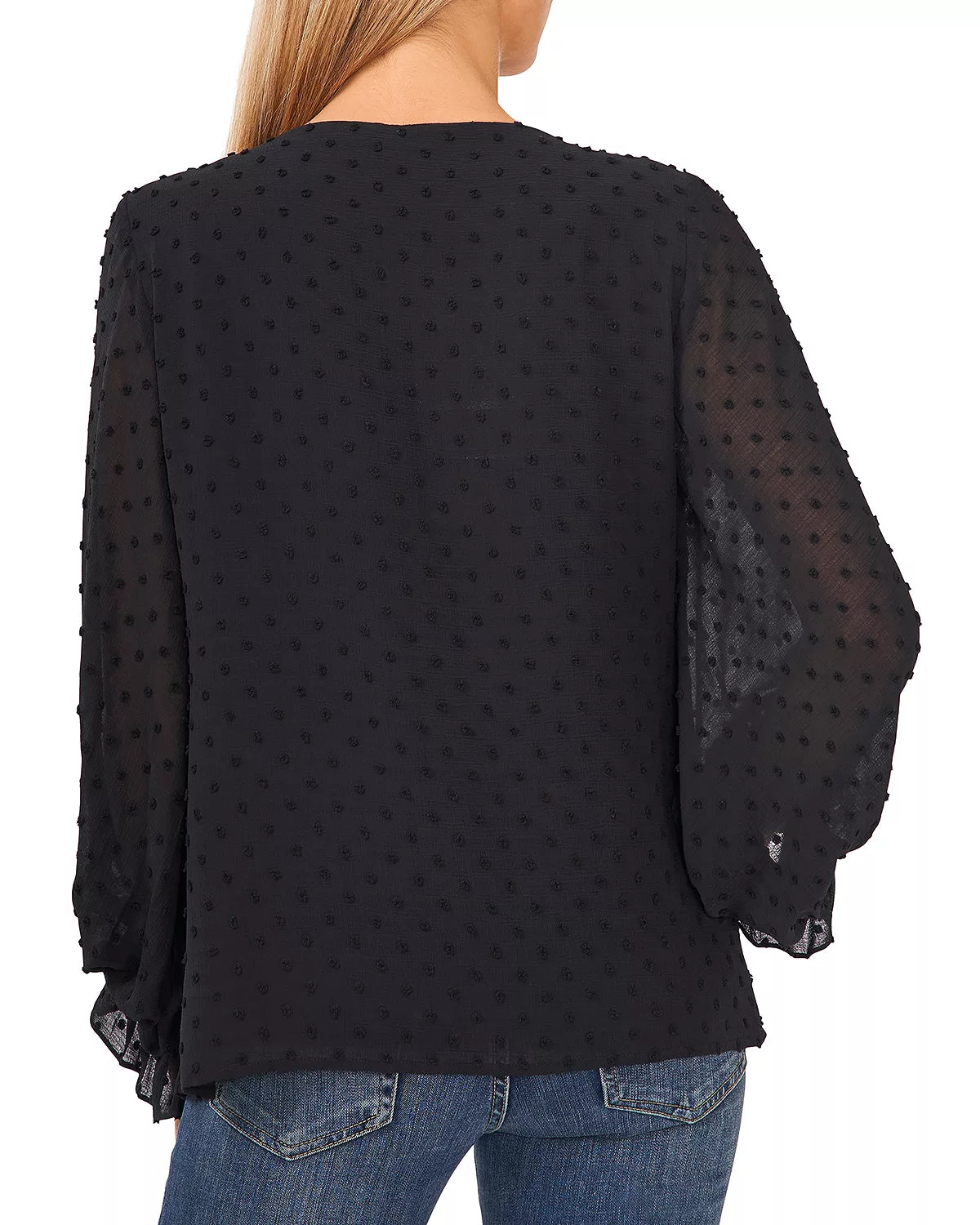 Vince Camuto Women's Swiss Clip-Dot Smocked Blouse  Color Rich Black Size 2XS