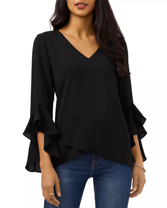 VINCE CAMUTO Women's Flutter Petites Sleeve Crossover Top  Color Rich Black Size PS