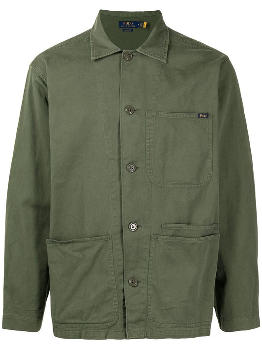 Polo Ralph Lauren Classic Fit Cotton Twill Utility Overshirt Jacket Color Olive Size L