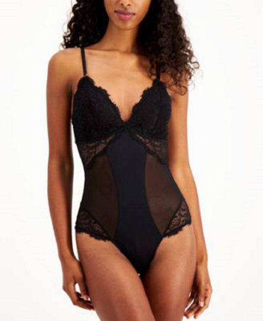 Inc International Concepts Women's Lace Plunge Lingerie Bodysuit  Color Black Size 2XL