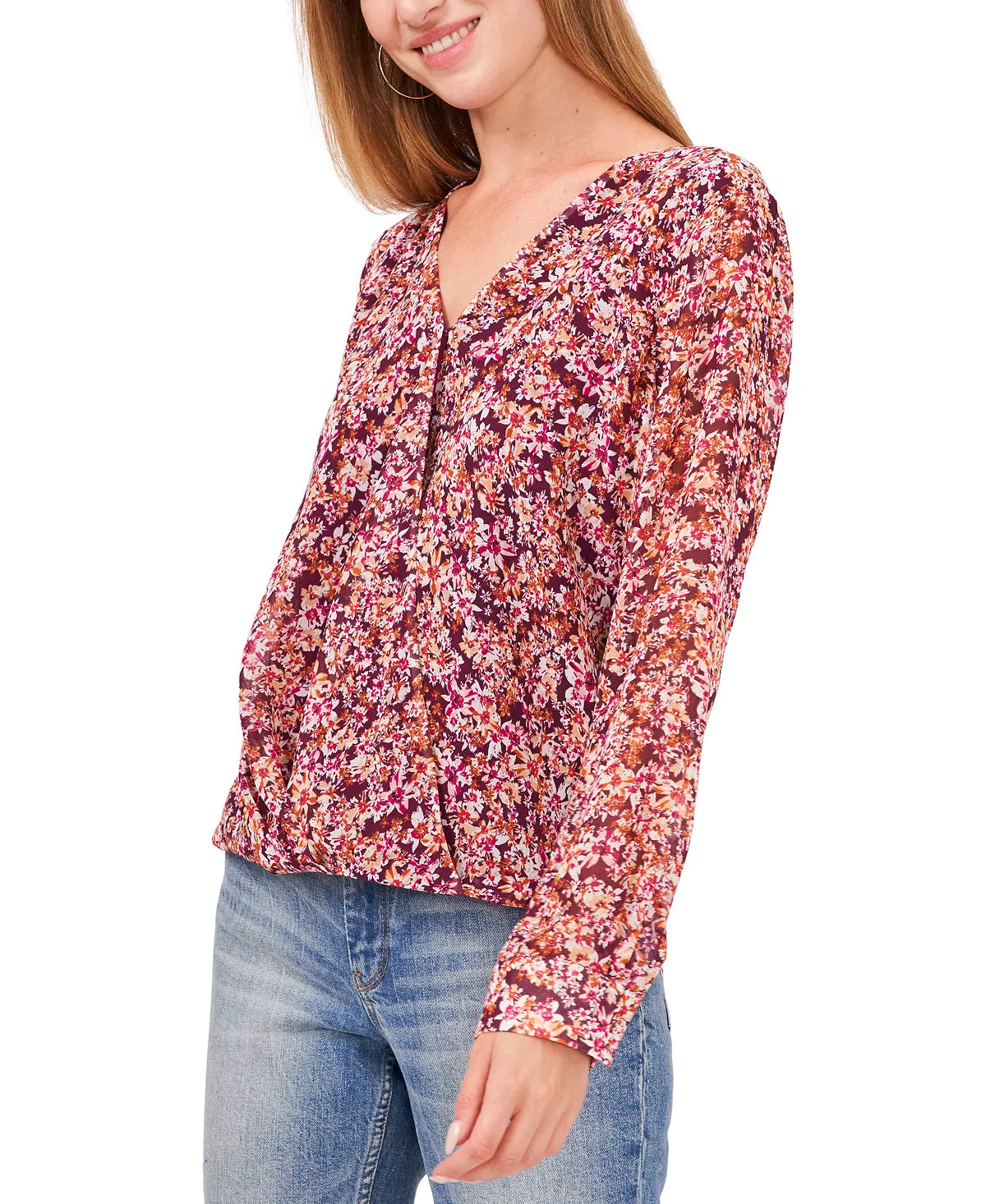 Vince Camuto Floral-Print Wrap-Front Blouse  Color Rich Purple Size M