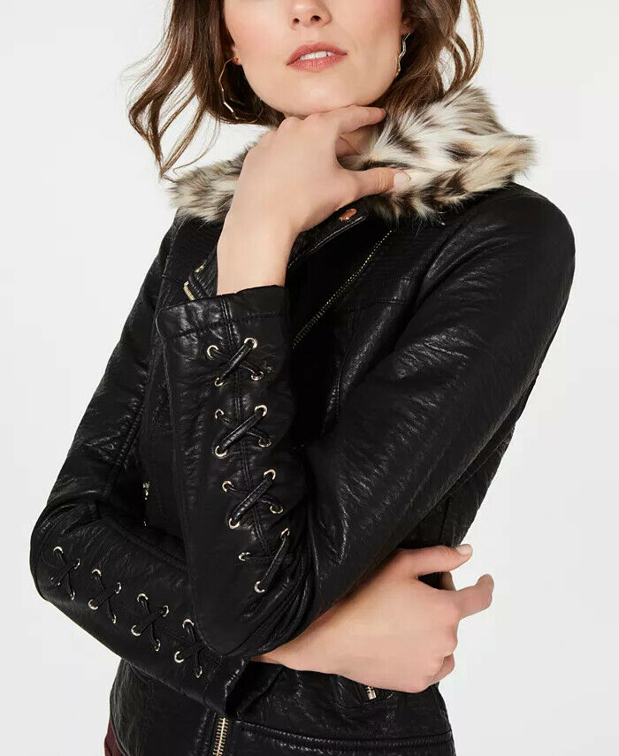 GUESS shops Faux Fur Moto Reversible Jacket