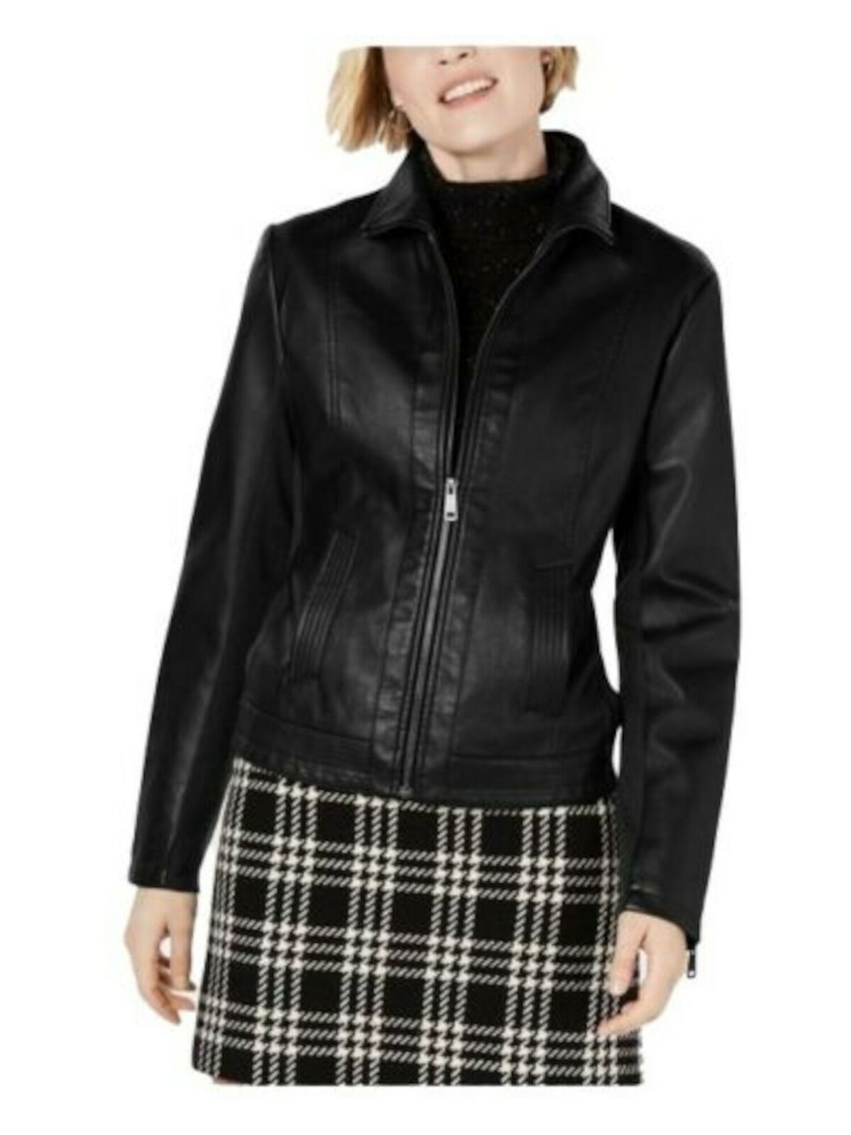 KENNETH COLE Women’s Brown Faux Leather Zip Up Jacket 17LMU679