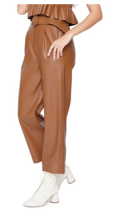 LOST+WANDER Set the Scene Belted Wide Leg Faux Leather Pants  Color Tan Size L