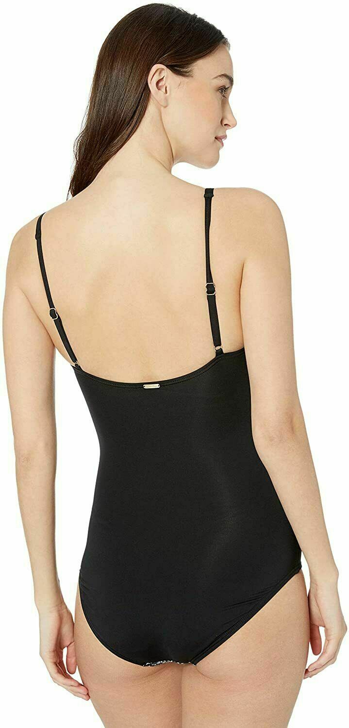 Calvin Klein Women's Solid Pleated One-Piece Swimsuit  Color Black Sandstone Size 4