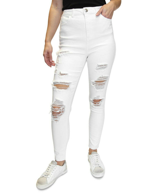 Almost Famous Juniors' White Distressed High-Rise Skinny Jeans