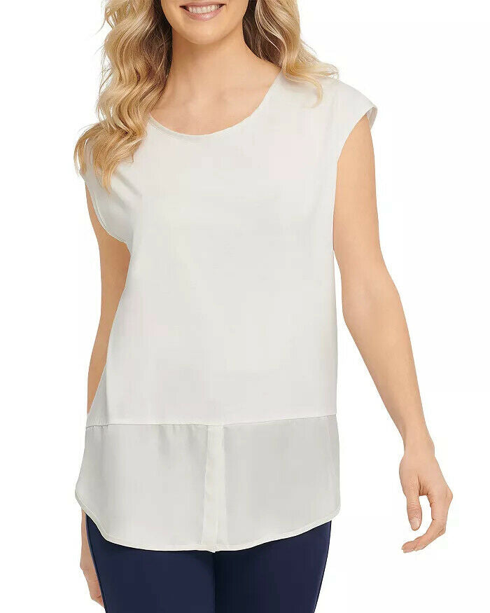 DKNY Mixed Media Cap Sleeve Top Color Ivory Size S