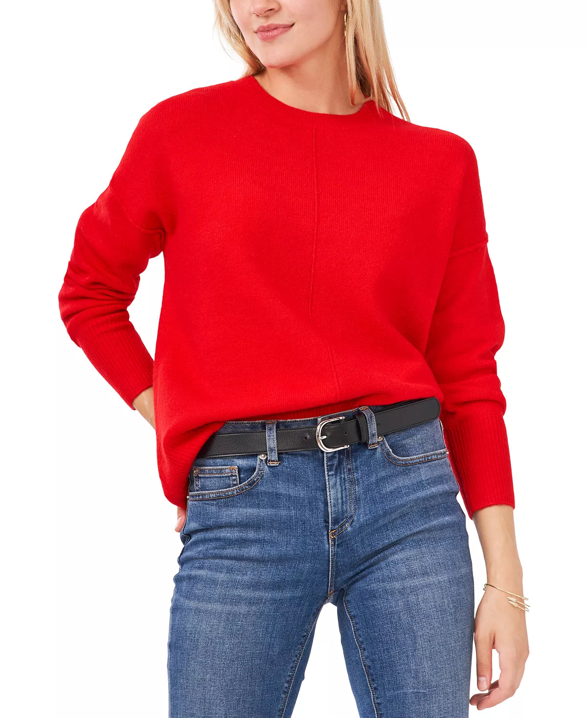 VINCE CAMUTO Women's Long Sleeve Extend Shoulder Sweater  Color Bright Cherry Size L