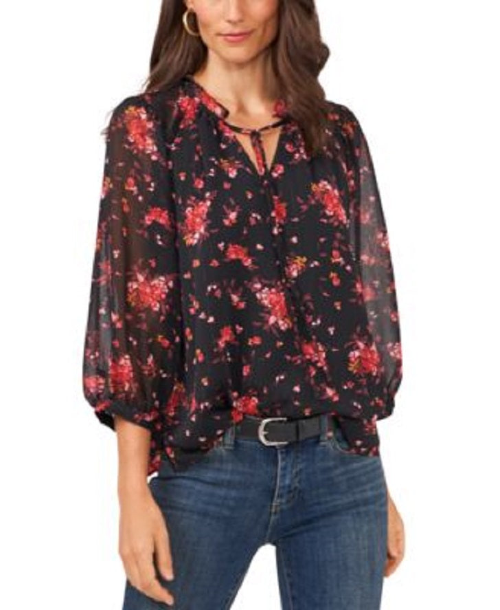 Vince Camuto Printed Split-Neck Blouse  Color Black Size M