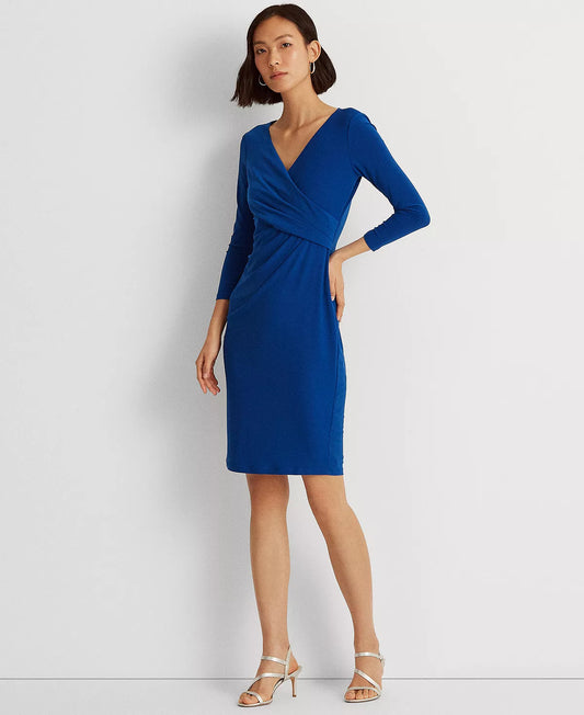 Lauren Ralph Lauren Jersey V Neck Three-Quarter-Sleeve Dress  Color Royal Cobalt Size 0