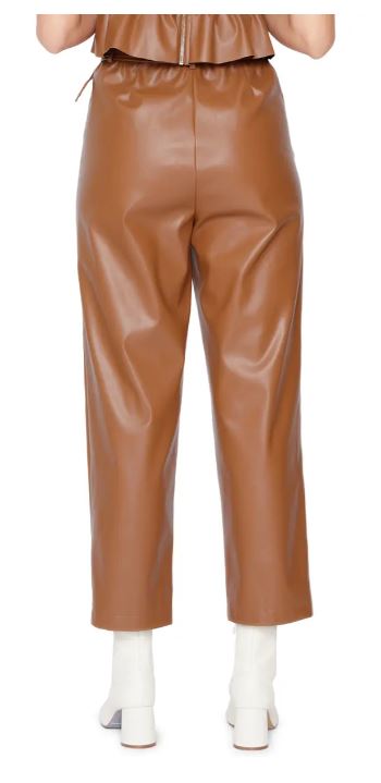 LOST+WANDER Set the Scene Belted Wide Leg Faux Leather Pants  Color Tan Size L