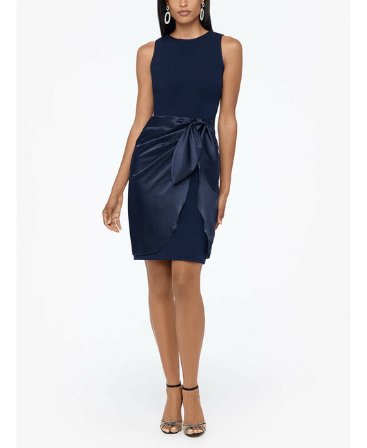 Betsy & Adam Womens Tie Satin Tulip Wrap Sleeveless Sheath Dress  Color Navy Size 6 Style A23938