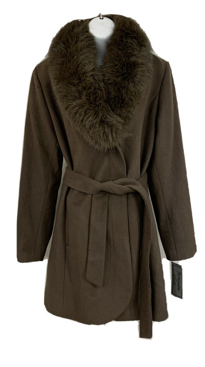 Forecaster Women’s Fox-Fur-Collar Belted Wrap Coat   68049 Size 8