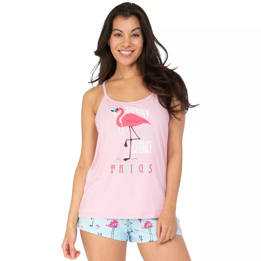 Nite Nite by Munki Munki Women's Flamingo Pajama Tank Shorts Set   Color Pink/Blue Size XS