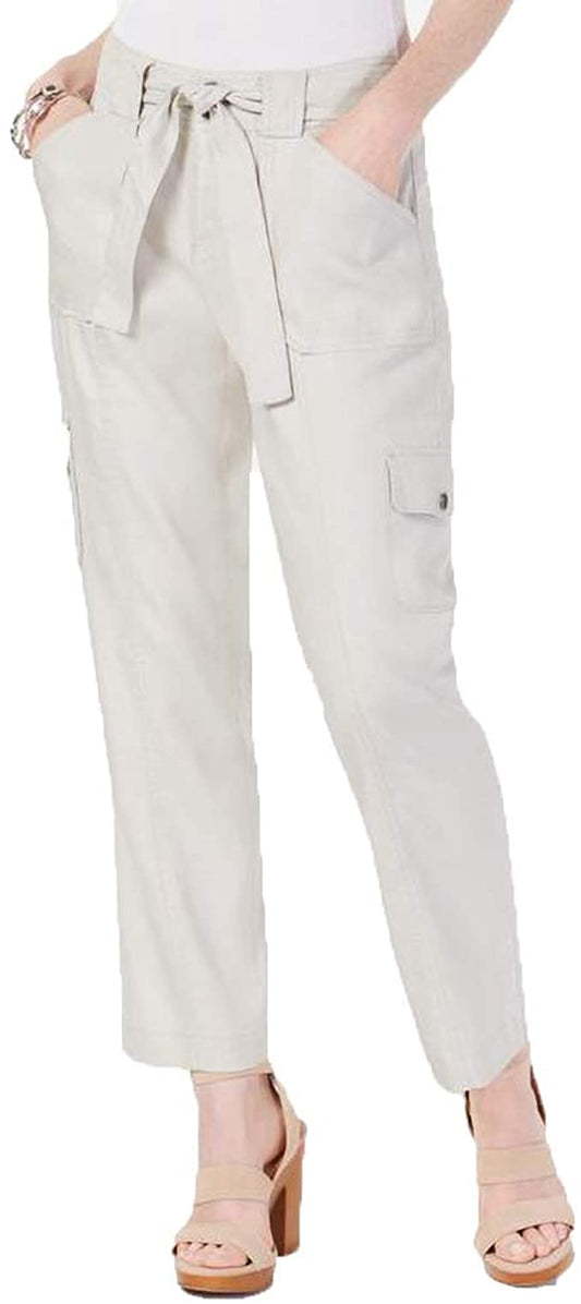 INC International Concepts Women's Linen-Blend Cargo Ankle Pants  Color Toad Stool Size 10