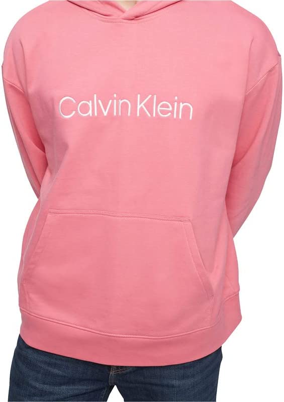 Calvin Klein Men's Relaxed Fit Standard Logo Terry Hoodie  Color French Rapture Rose Size 2XL