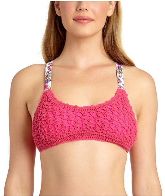 California Waves Womens Bralette Floral Swim Top  Color Raspberry