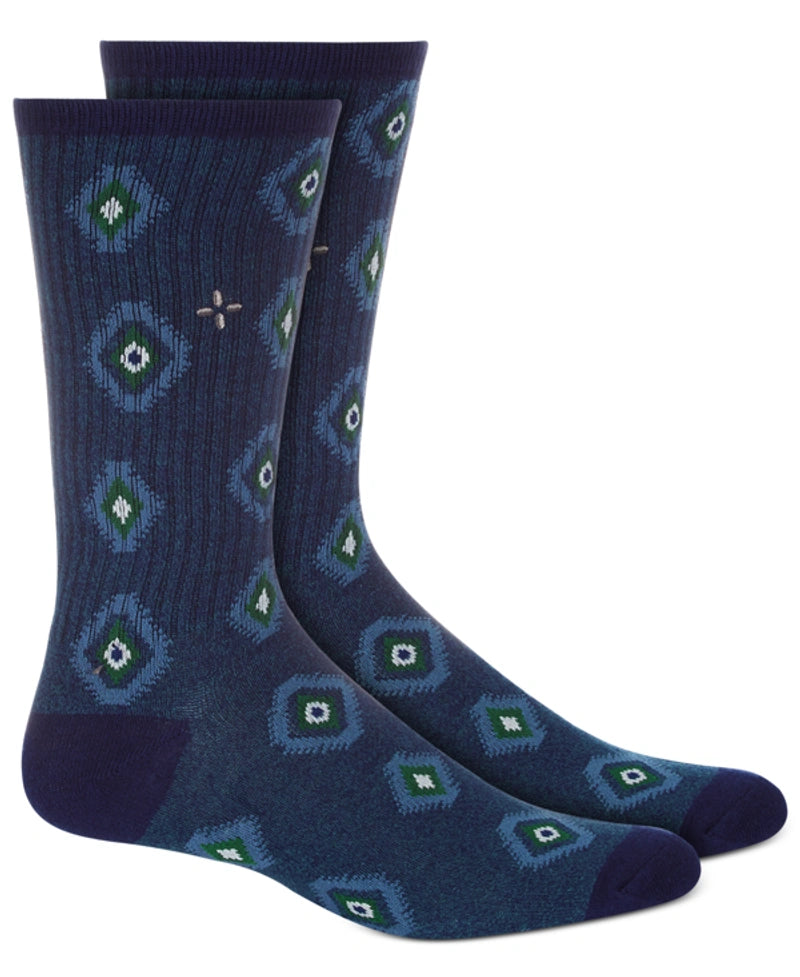 Sun Stone Mens Novelty Diamond Crew Socks  Color Navy Diamonds ONE SIZE