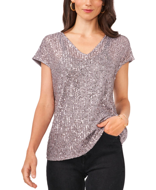 Vince Camuto Women's V-Neck Sequin Top  Color Granite Size S