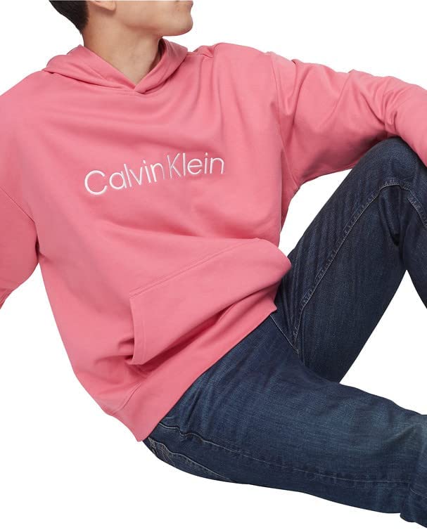 Calvin Klein Men's Relaxed Fit Standard Logo Terry Hoodie  Color French Rapture Rose Size 2XL