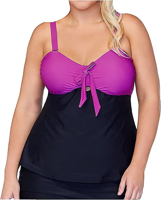 Raisins Curve Trendy Plus Size Zanzibar Costa Blanca Tankini Top  Color Black/Pink Size 14W