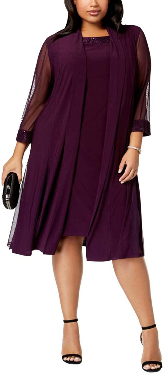 R&M Richards 2-Pc Godet Duster Jacket Dress  Style 3221W Color Plum