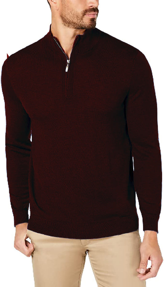 Club Room Men's Sweater Medium Pullover Quarter-Zip Knit  Color Burgundy Size L